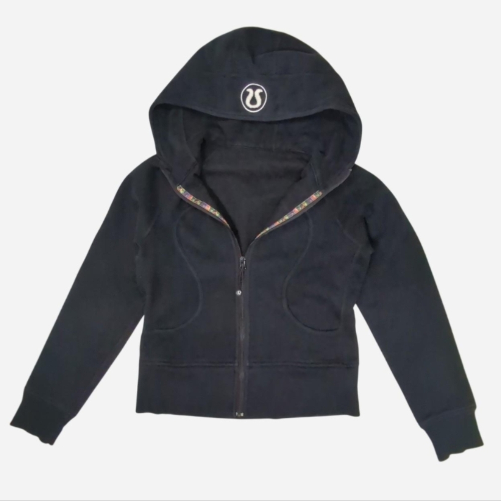 Lululemon black Scuba zip up hoodie jacket with embroidered logo Tag Size 6